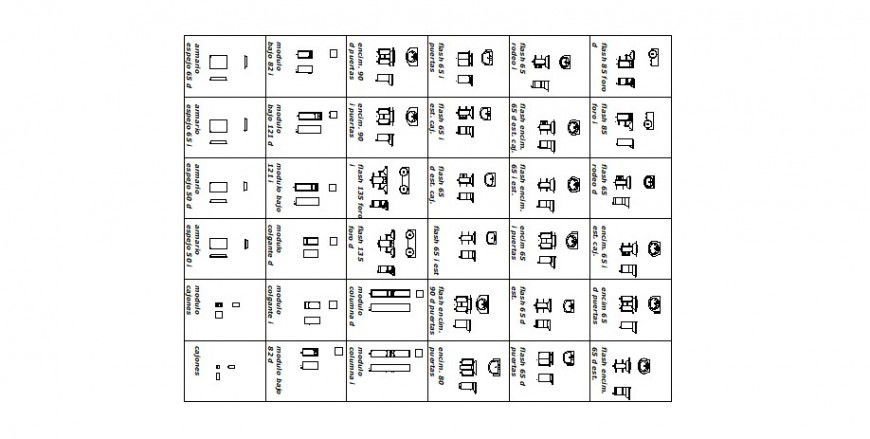 Different types of furniture block view in AutoCAD 