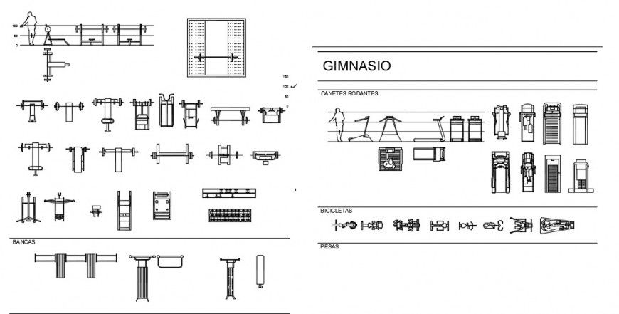 Different types of gym equipment  dwg file