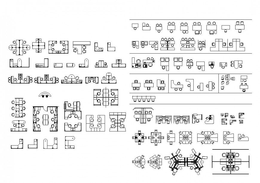 Different types of office furniture block layout file in dwg format