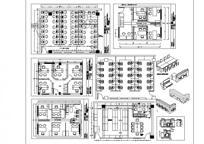 Different types of office layout in dwg file.