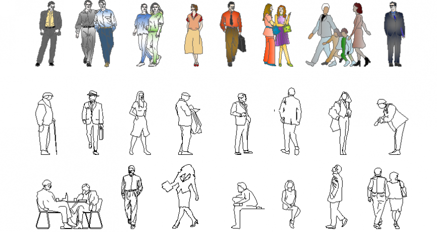 Different types of people block in Auto cad dwg file
