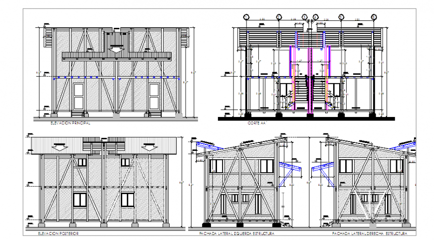 Different types of section design plan of bungalow design drawing