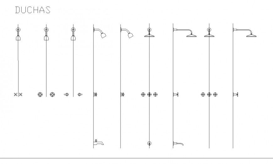 Different types of shower elevation in dwg file.