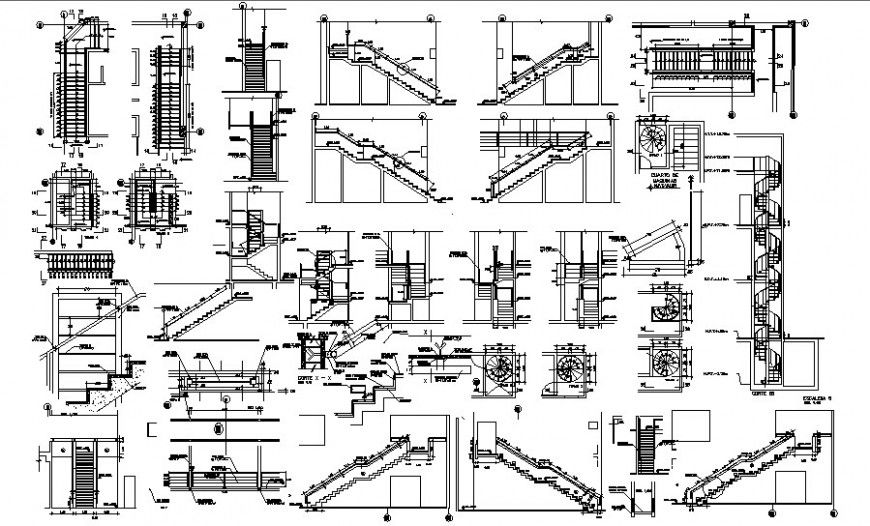 Different types of stairway design work drawing in AutoCAD
