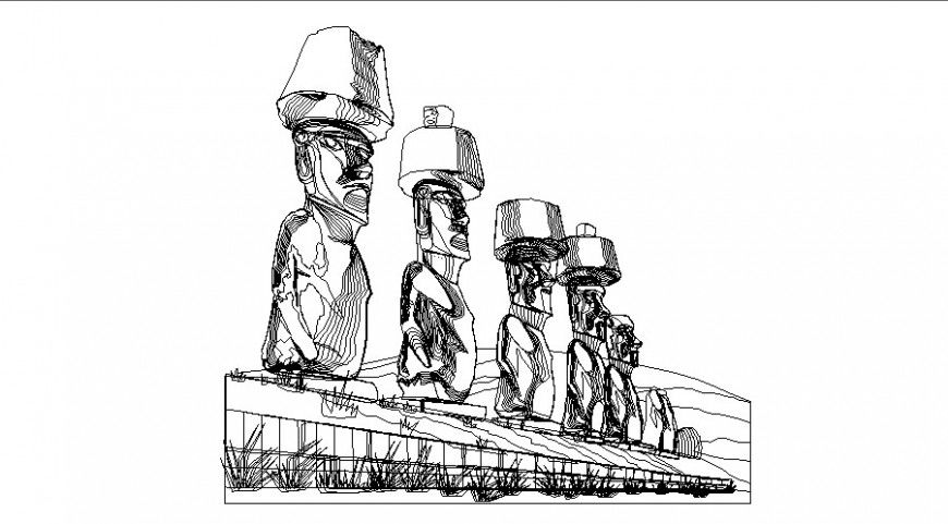 Different types of statue detail elevation 3d model autocad file