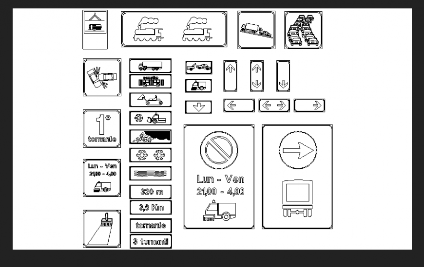 Different types of symbol for traffic-related dwg file