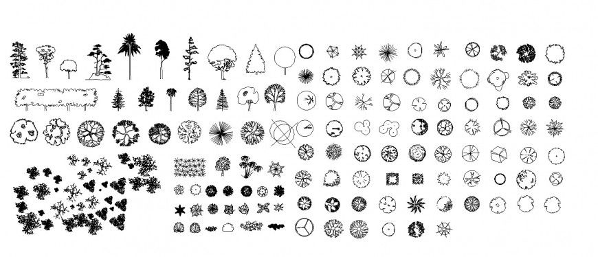Different types of trees and shrubs plan in dwg file.