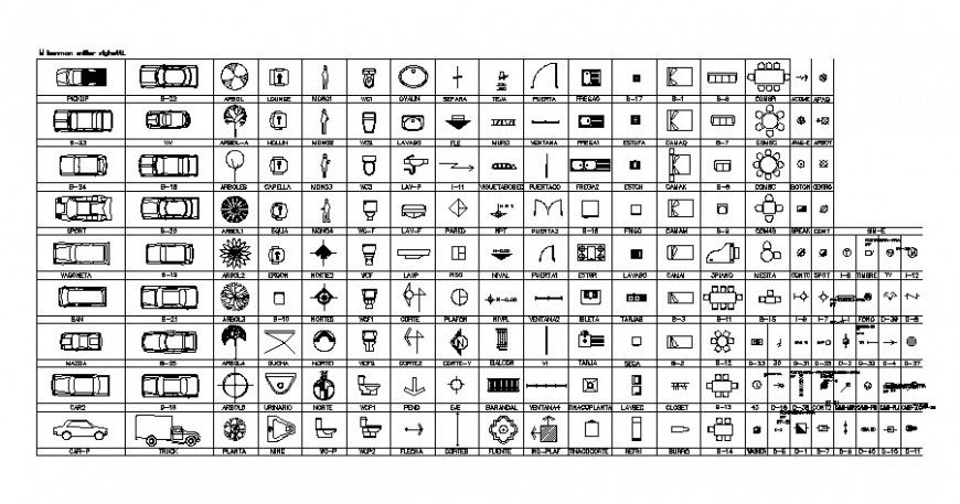 Different types of vehicle , plants and furniture drawing in dwg file.