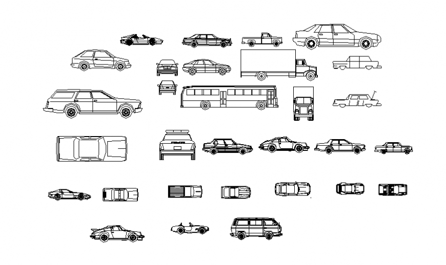 Different types of vehicle block design view dwg file