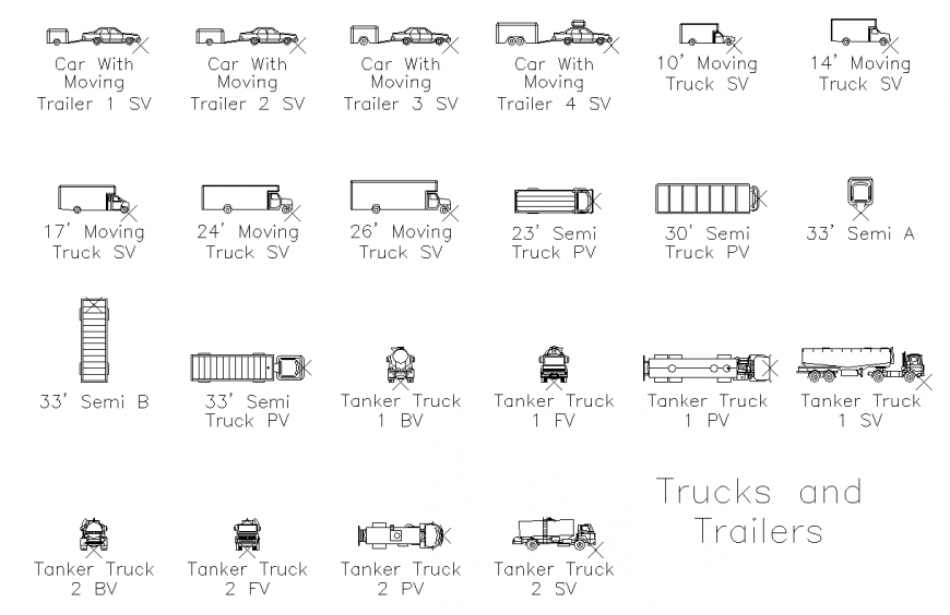 Different types of vehicle drawing in dwg file.