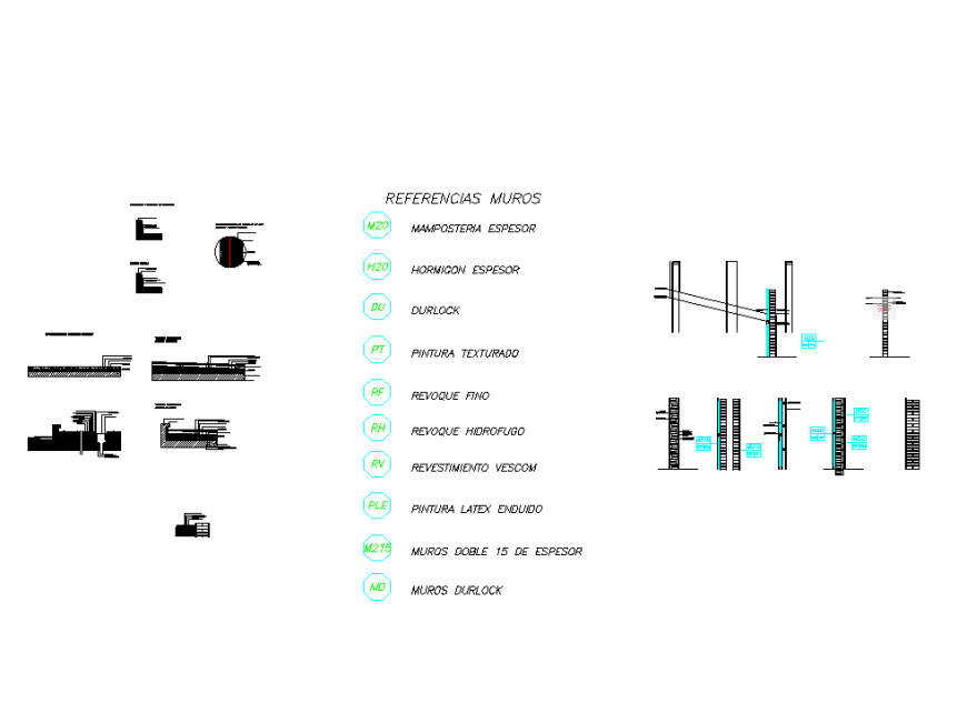 Different types of wall section view with view of construction area view a dwg file