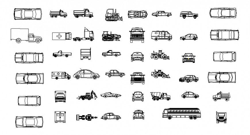 Different vehicle blocks elevation 2d view CAD block autocad file