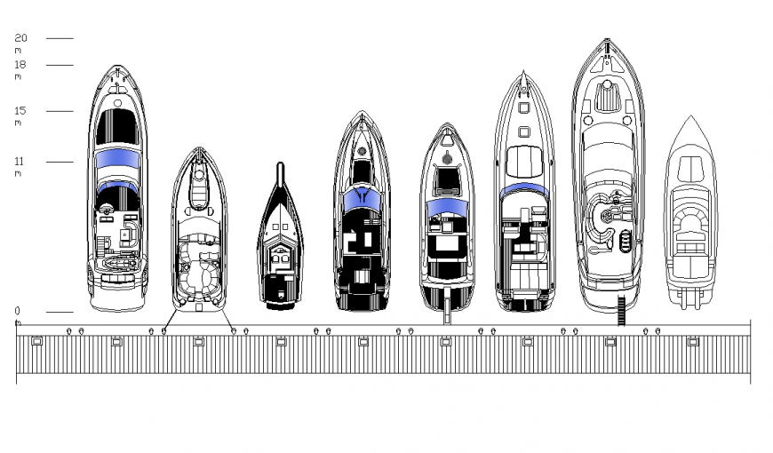 Different yacht detail elevation 2d view layout autocad file