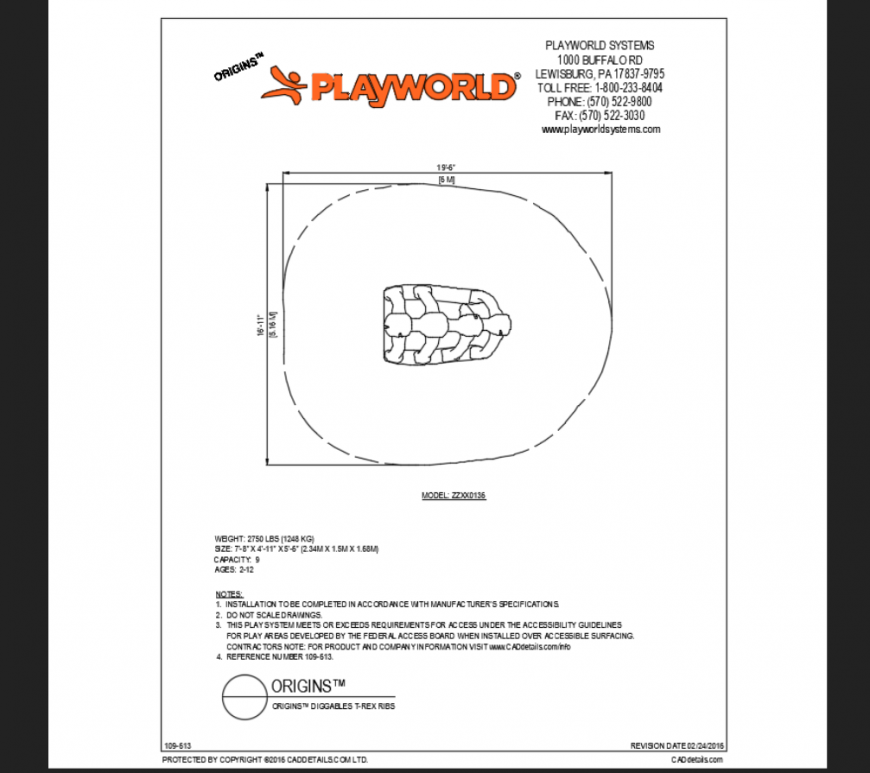 Diggable t-rex ribs top view model of play area play equipment details dwg file