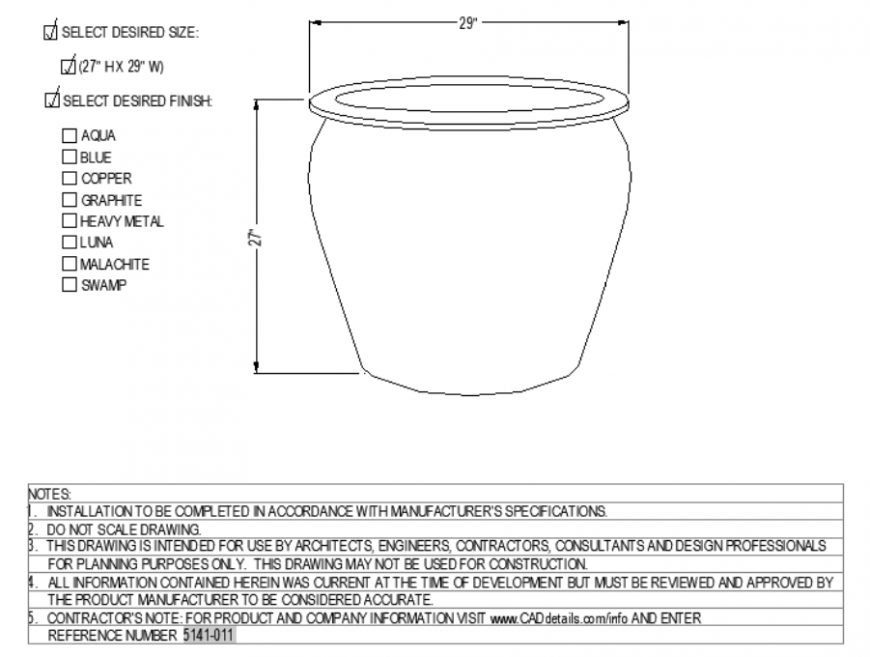 Dimensional pot plan with detailed dwg file.