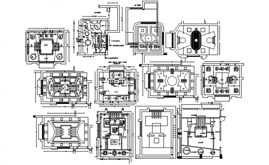 Dimensions and levels detail of ceiling of a house dwg file