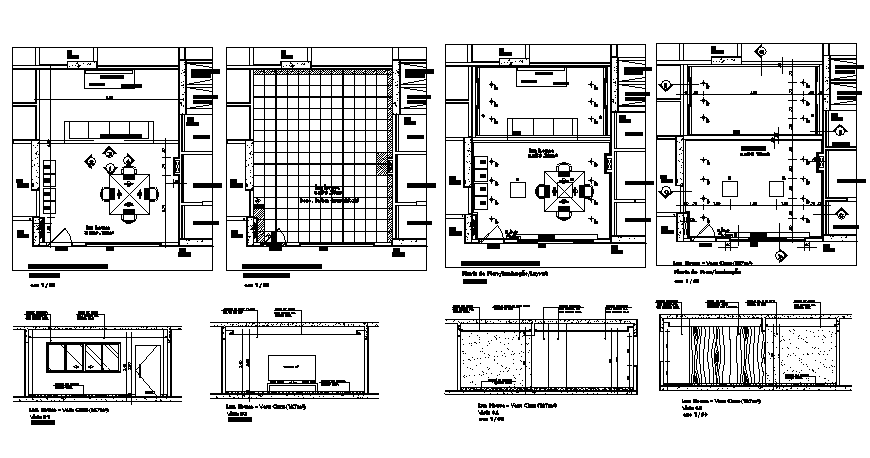 Dining and living room working drawing in dwg file.