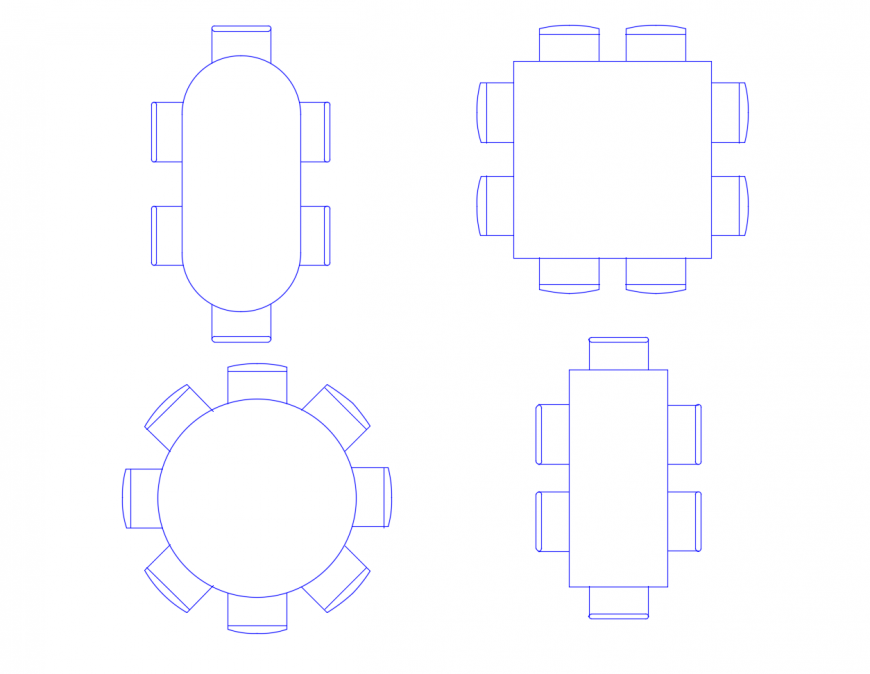 Dining furniture units of table and chair 2d view dwg file