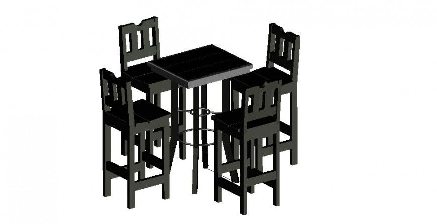 Dining table and chairs 3d model of furniture detail dwg file