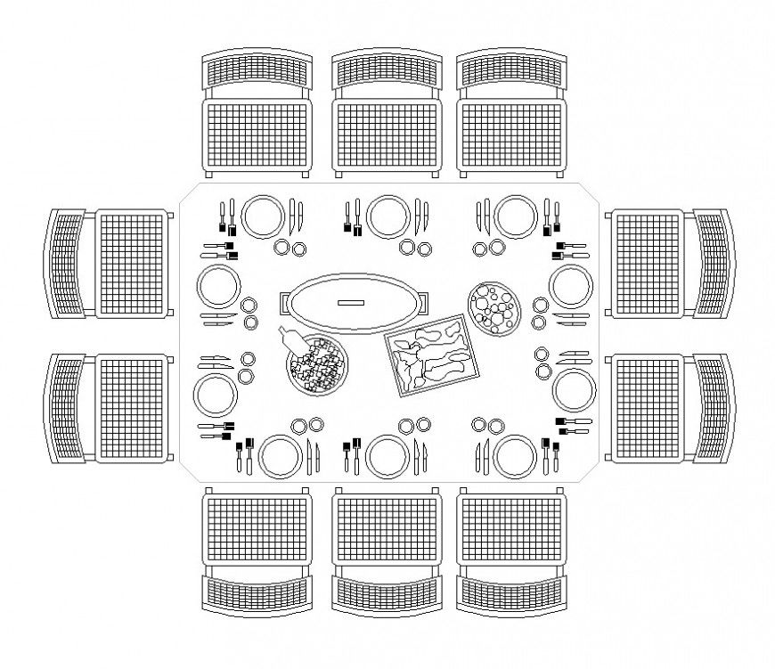 Dining table detail 2d view CAD furniture block layout autocad file