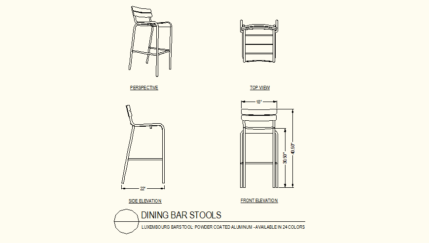 Dinning bar stool detail plan and elevation autocad file