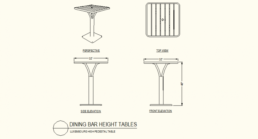 Dinning high height table detail plan and elevation dwg file