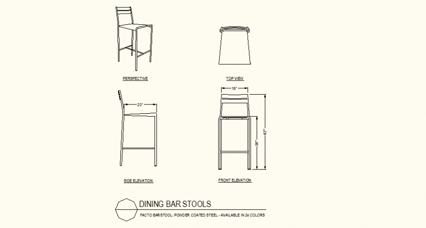 Dinning stool detail plan and elevation autocad file