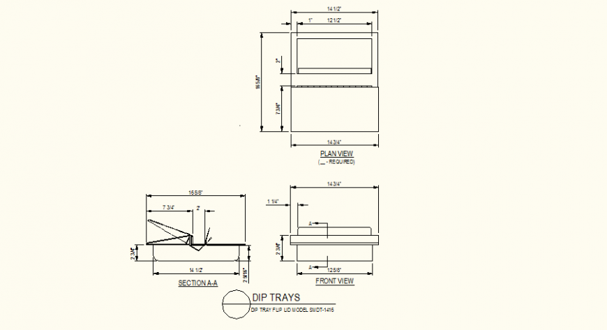Dip tray flip detail plan and elevation dwg file