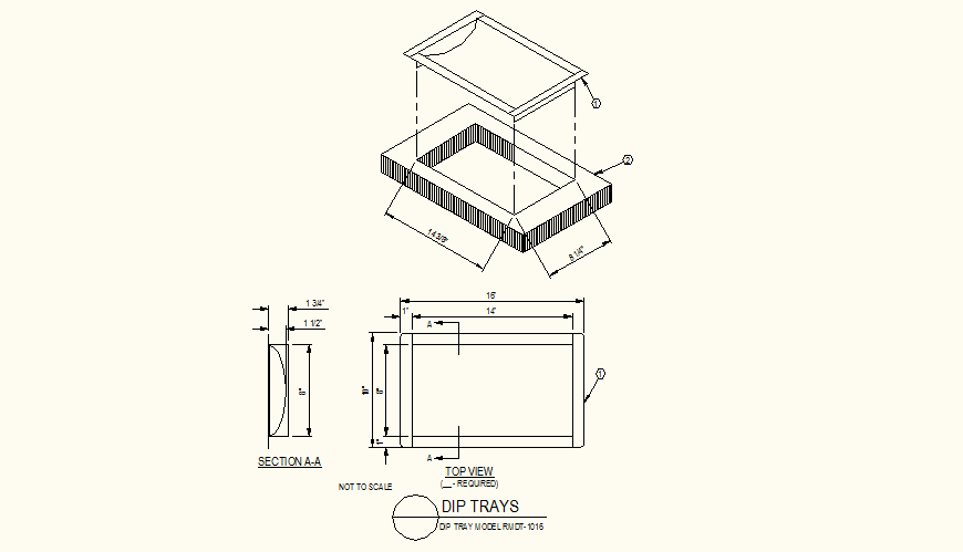 Dip tray perspective view and section detail autocad file