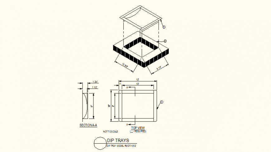 Dip trays detail plan, elevation and section dwg file