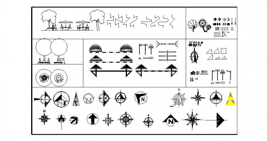 Direction indicators signs and different blocks in autocad