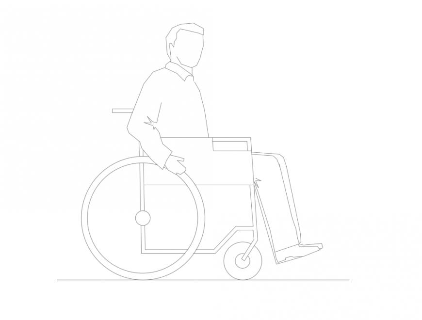 Disable man with wheel chair side elevation view cad block design dwg file