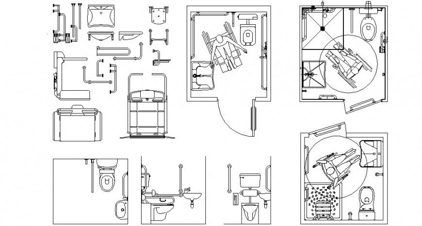 Disabled toilet plan and section dwg file