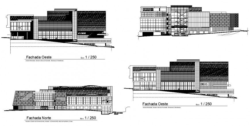 Disco club building structure detail elevation 2d view layout file in dwg format