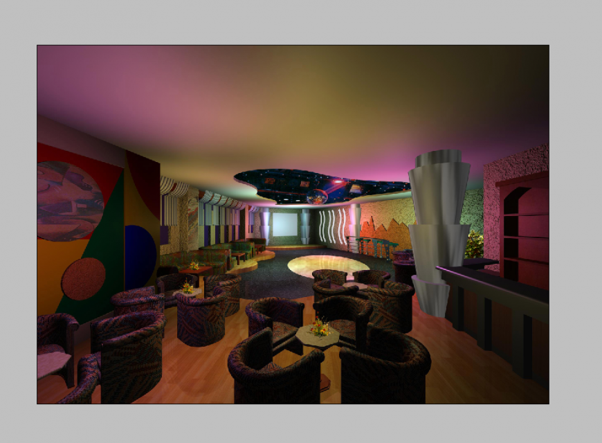 Disco club interior view detail 3d model elevation Photoshop file