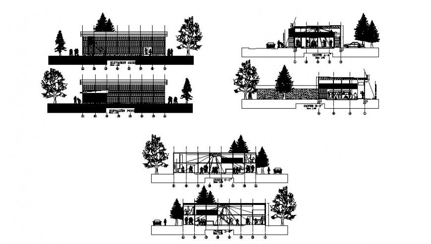 Discotheque all sided elevation and section cad drawing details dwg file