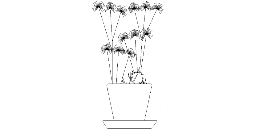 Dish with cup-shaped flower pot design view dwg file