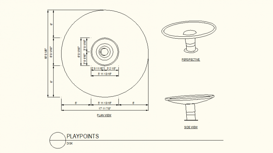 Disk play-points detail plan and elevation autocad file