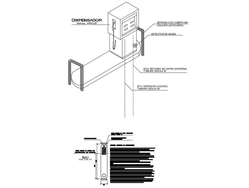 Dispenser machine isometric view and installation details dwg file