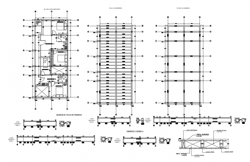 Distribution, foundation plan and structure details of residential house dwg file