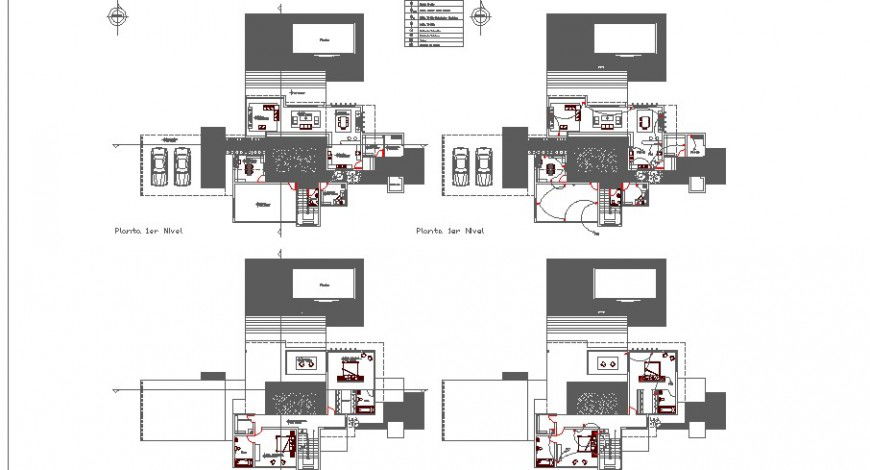 Distribution and floor plan details of two-story house dwg file