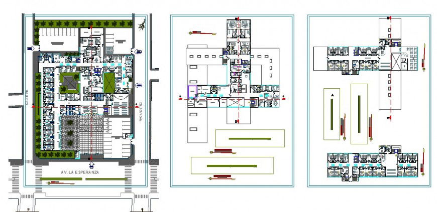 Distribution layout and floor plan drawing details of city hospital dwg file