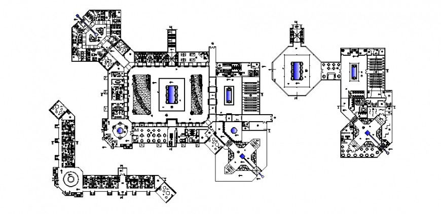 Distribution layout and floor plan drawing details of resort dwg file