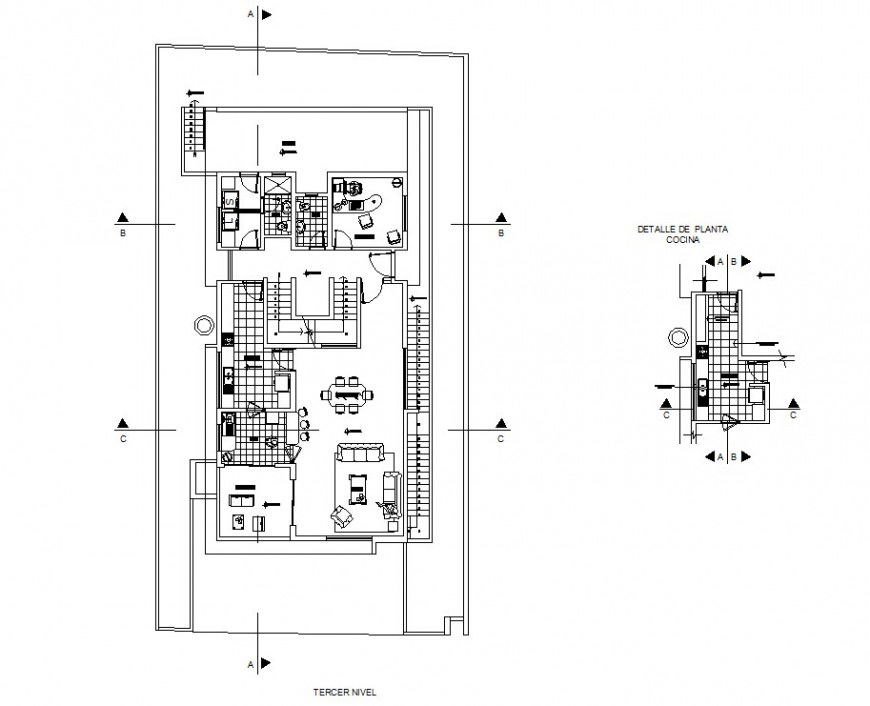 Distribution layout plan details of house with kitchen cad drawing details dwg file
