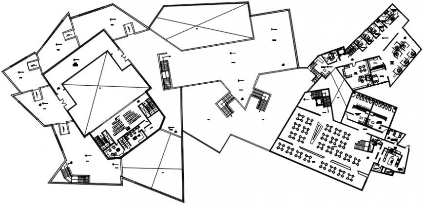 Distribution layout plan drawing details of modern art museum dwg file