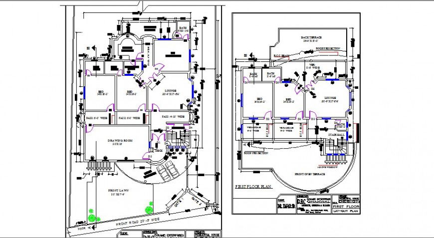 Distribution layout with site plan and first floor plan details of house dwg file
