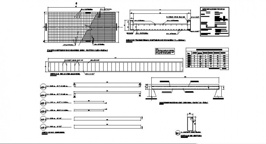 Distribution of steel structure plan and sectional detail in auto cad