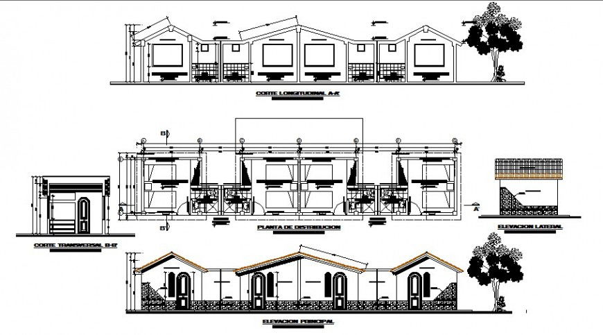 Distribution plan, elevation and section view of bedroom in auto cad file