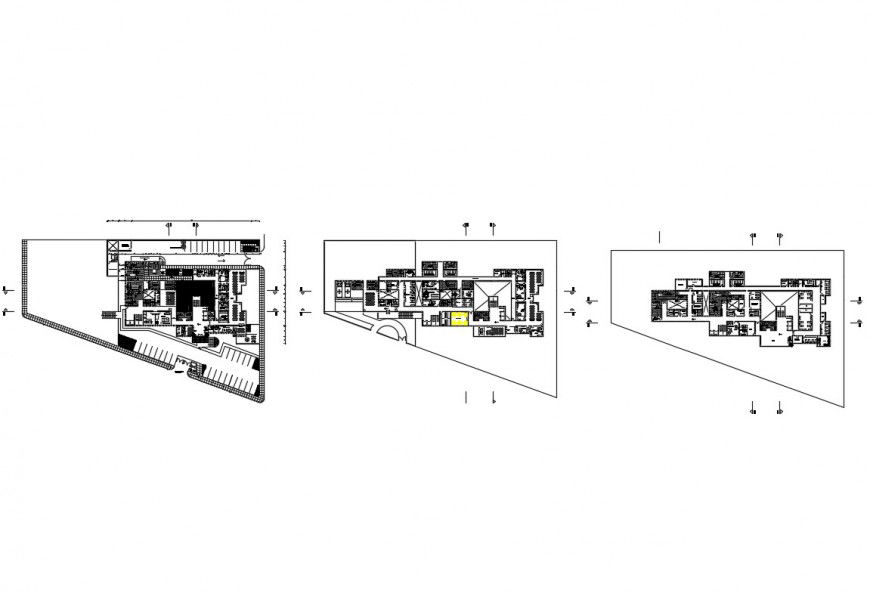 Distribution plan and floor plan details of multi-story hospital dwg file