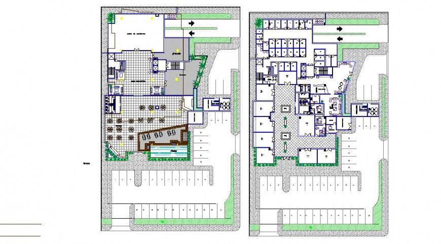 Distribution plan and landscaping structure details of apartment building dwg file